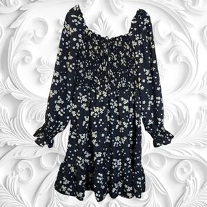 Hint OF Blush Off Shoulder Floral Long Sleeve Dress With Gathered Bodice 1X